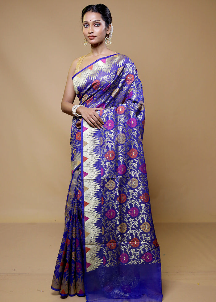 Blue Organza Saree With Blouse Piece