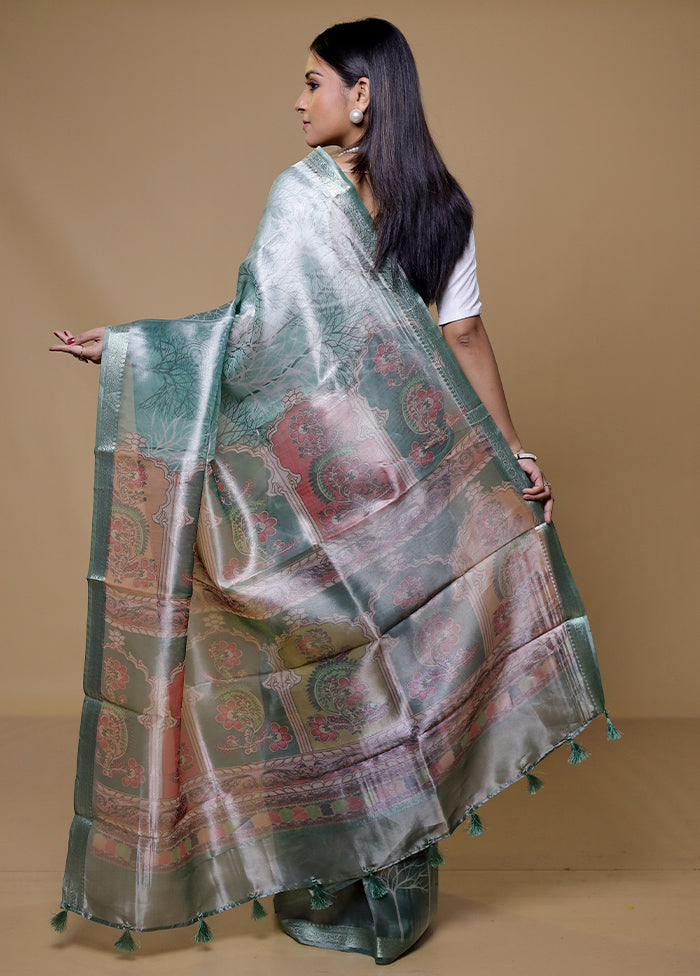 Green Tissue Silk Saree With Blouse Piece