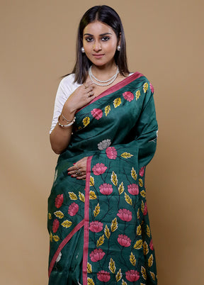 Green Printed Pure Silk Saree Without Blouse Piece