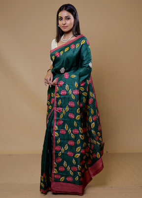 Green Printed Pure Silk Saree Without Blouse Piece