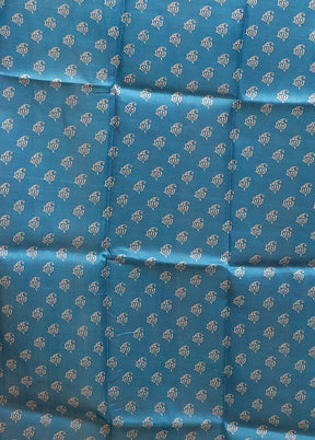 Blue Printed Pure Silk Saree Without Blouse Piece