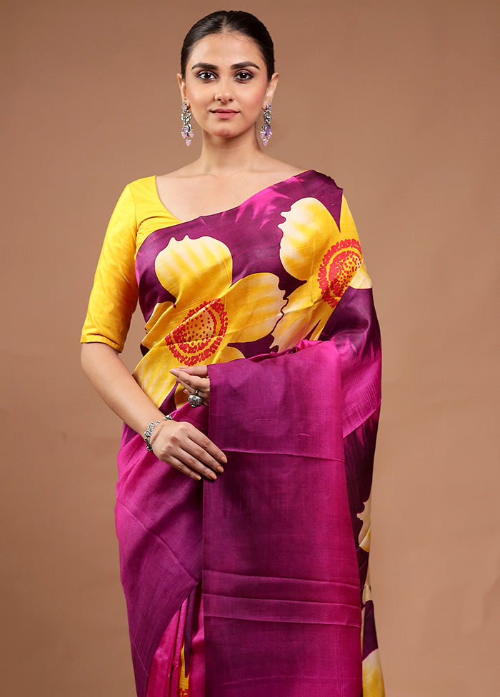 Pink Printed Pure Silk Saree Without Blouse Piece