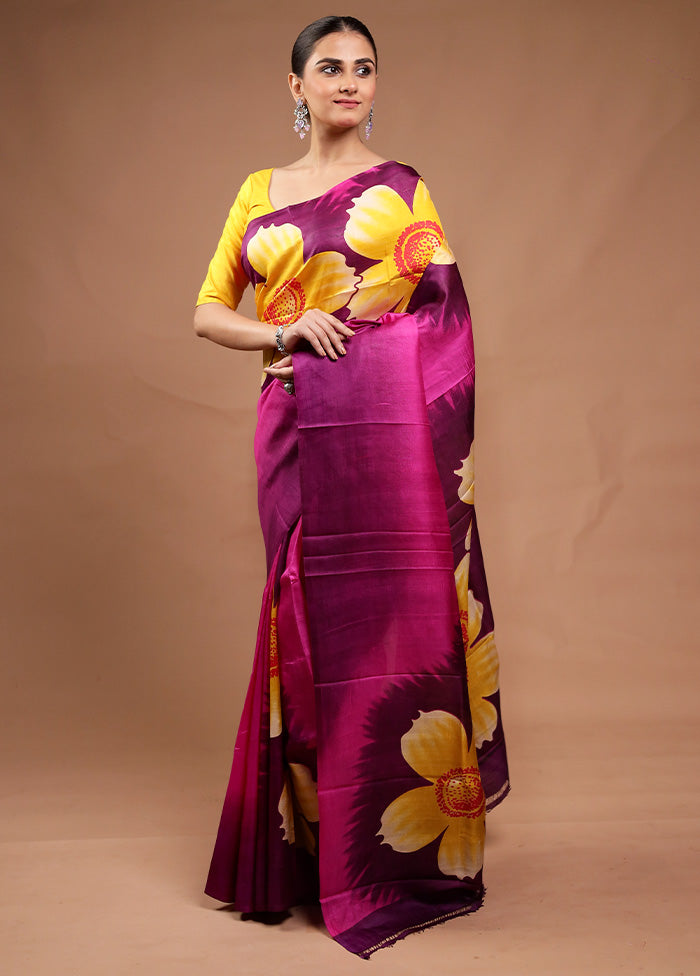 Pink Printed Pure Silk Saree Without Blouse Piece