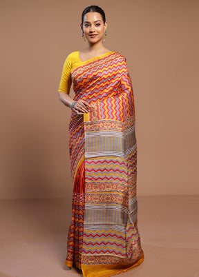 Multicolor Printed Pure Silk Saree Without Blouse Piece