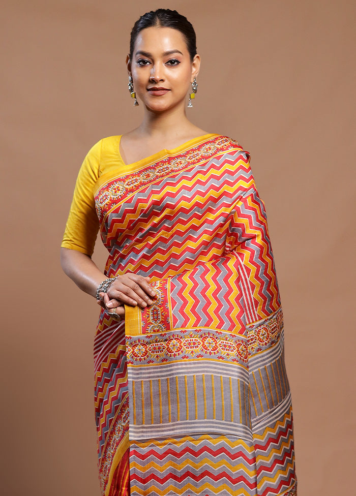 Multicolor Printed Pure Silk Saree Without Blouse Piece