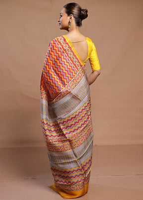 Multicolor Printed Pure Silk Saree Without Blouse Piece