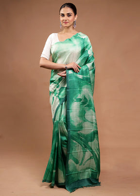 Green Printed Pure Silk Saree Without Blouse Piece