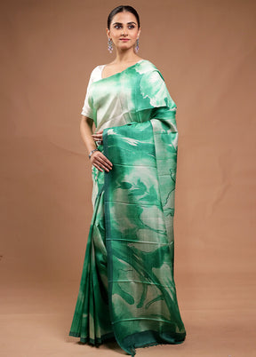 Green Printed Pure Silk Saree Without Blouse Piece