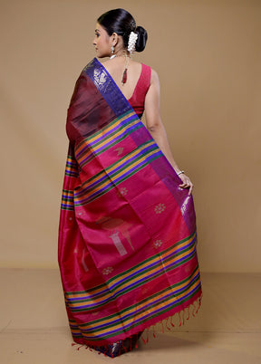 Maroon Handloom Kalakshetra Kanjivaram Pure Silk Saree With Blouse Piece