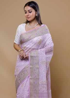 Purple Kota Cotton Saree With Blouse Piece