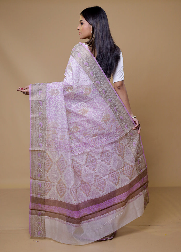 Purple Kota Cotton Saree With Blouse Piece