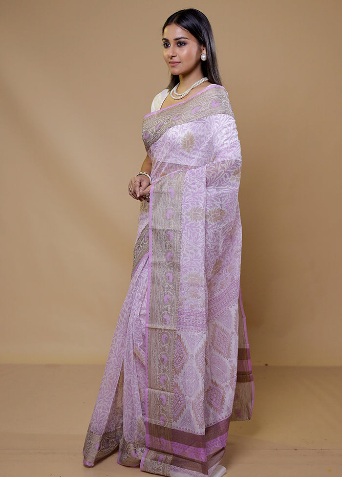 Purple Kota Cotton Saree With Blouse Piece