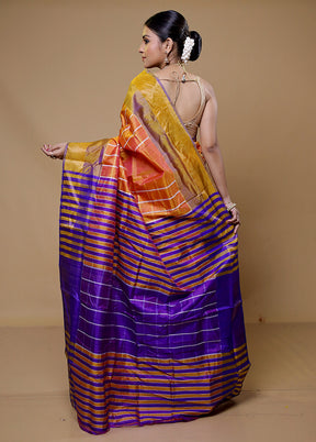 Orange Kalakshetra Kanjivaram Silk Saree With Blouse Piece