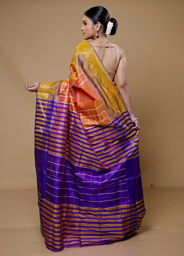 Orange Kalakshetra Kanjivaram Silk Saree With Blouse Piece