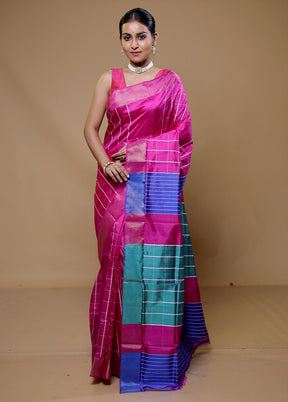 Pink Kalakshetra Kanjivaram Silk Saree With Blouse Piece