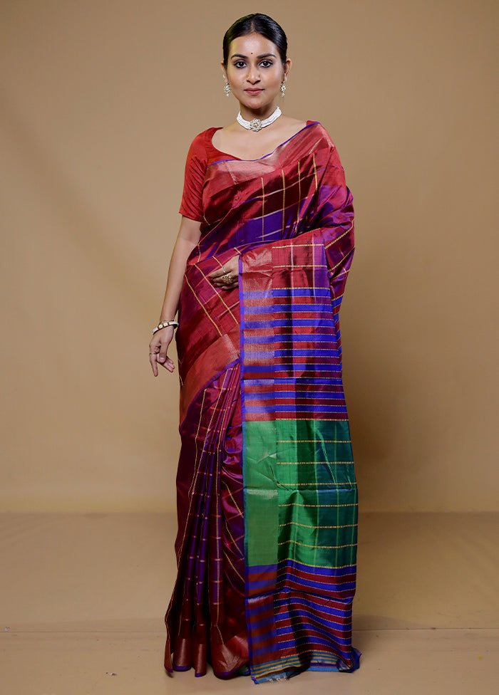 Maroon Kalakshetra Kanjivaram Silk Saree With Blouse Piece