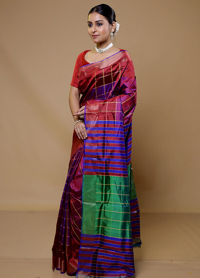 Maroon Kalakshetra Kanjivaram Silk Saree With Blouse Piece