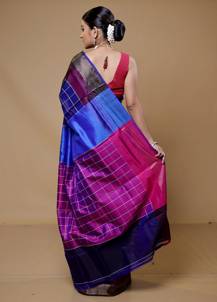 Blue Kalakshetra Kanjivaram Silk Saree With Blouse Piece