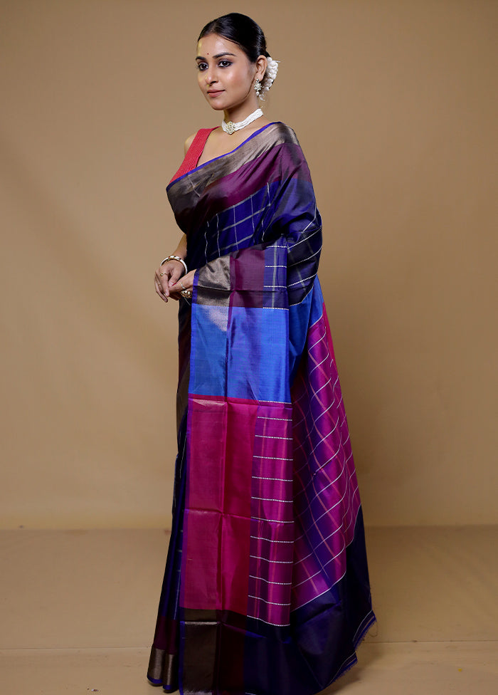 Blue Kalakshetra Kanjivaram Silk Saree With Blouse Piece