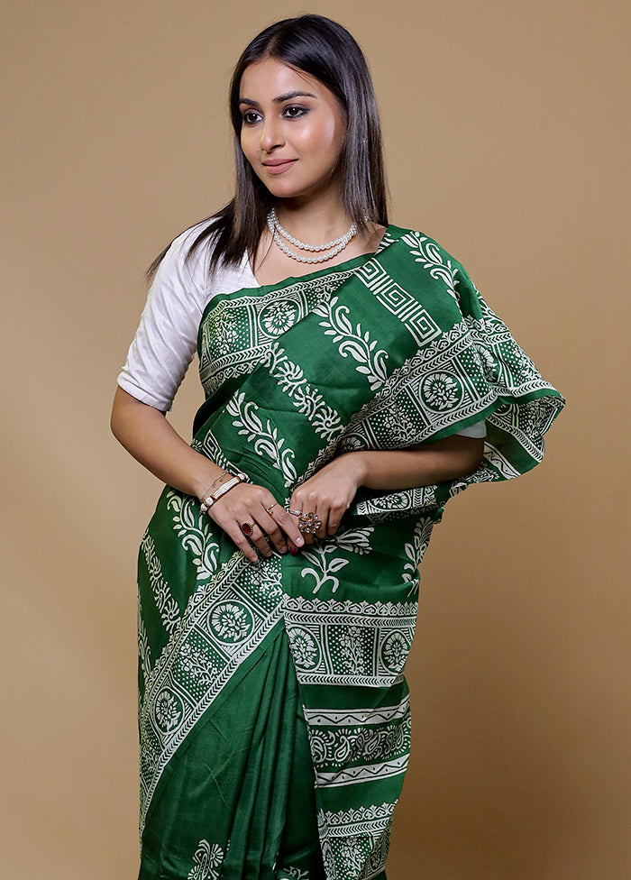 Green Pure Bishnupuri Silk Saree Without Blouse Piece