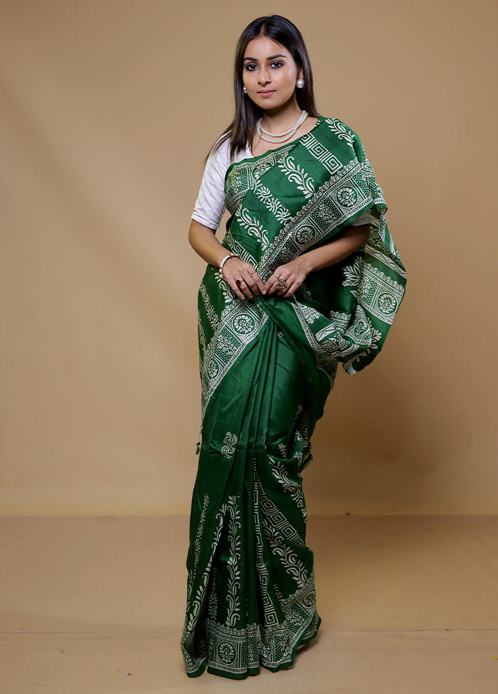 Green Pure Bishnupuri Silk Saree Without Blouse Piece