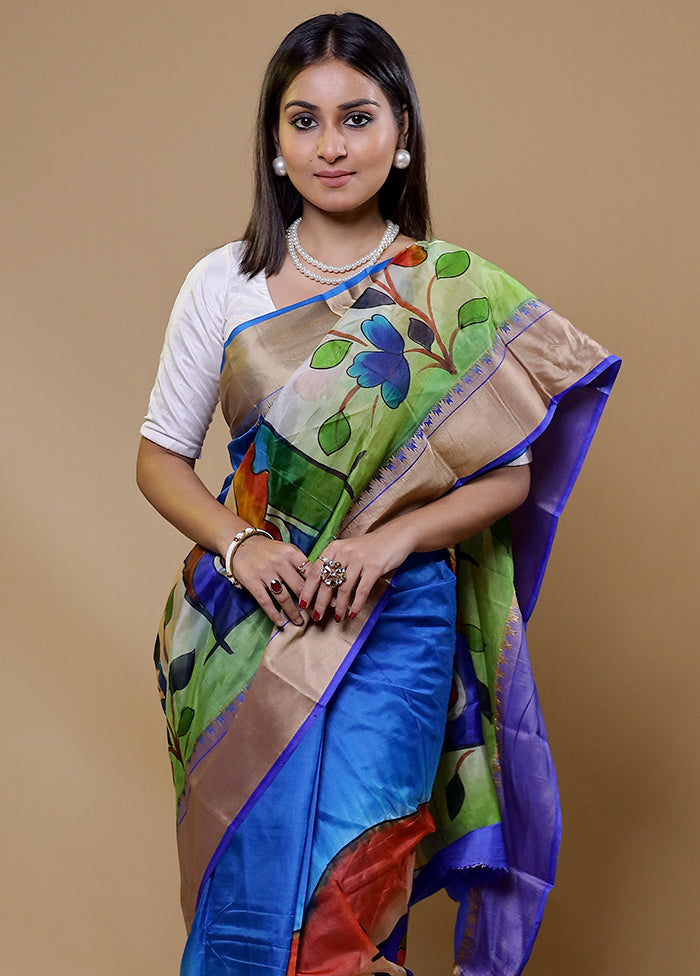 Green Printed Pure Silk Saree Without Blouse Piece