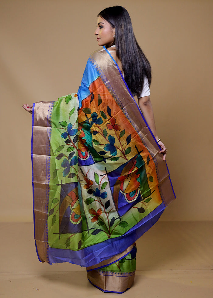 Green Printed Pure Silk Saree Without Blouse Piece