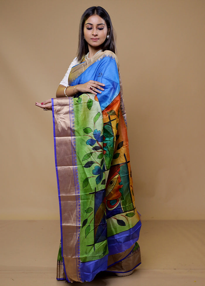 Green Printed Pure Silk Saree Without Blouse Piece