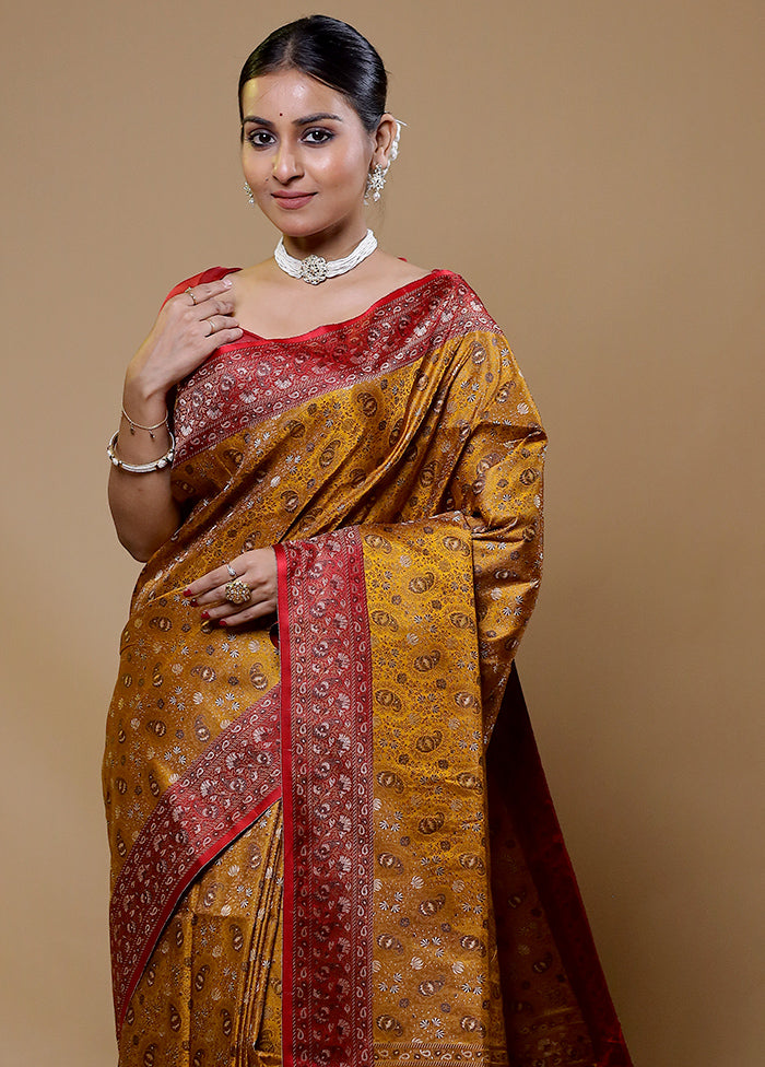 Brown Handloom Jamewar Pure Silk Saree With Blouse Piece