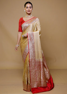 Yellow Handloom Banarasi Pure Silk Saree With Blouse Piece