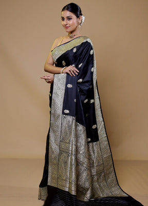 Black Handloom Banarasi Pure Silk Saree With Blouse Piece