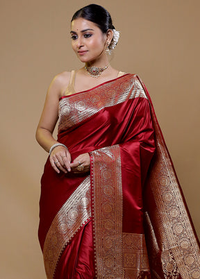 Maroon Banarasi Silk Saree With Blouse Piece