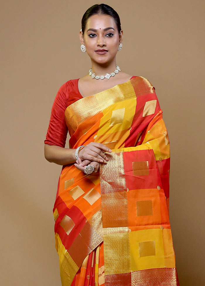 Orange Kanjivaram Silk Saree With Blouse Piece