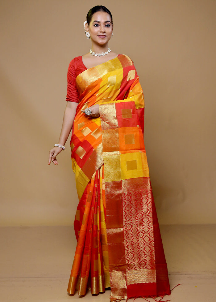 Orange Kanjivaram Silk Saree With Blouse Piece