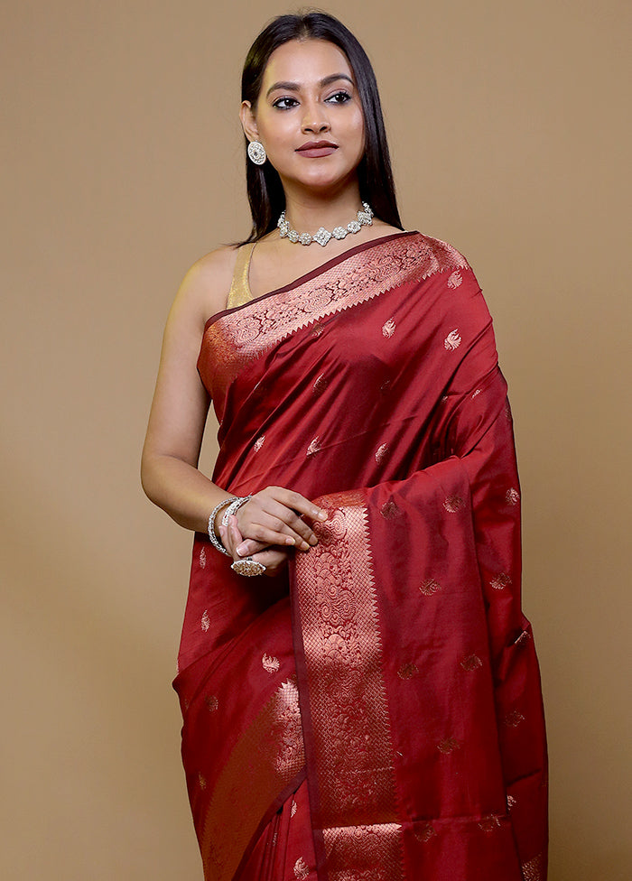 Maroon Kanjivaram Silk Saree With Blouse Piece