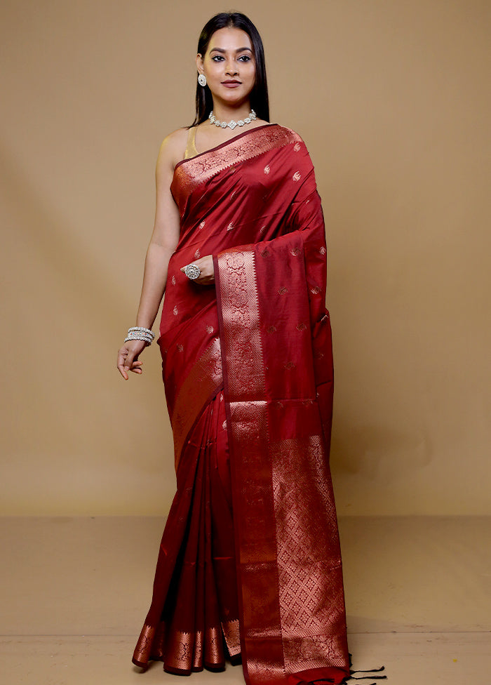 Maroon Kanjivaram Silk Saree With Blouse Piece