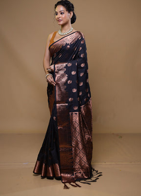 Blue Kanjivaram Silk Saree With Blouse Piece