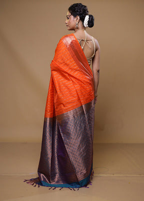 Orange Kanjivaram Silk Saree With Blouse Piece