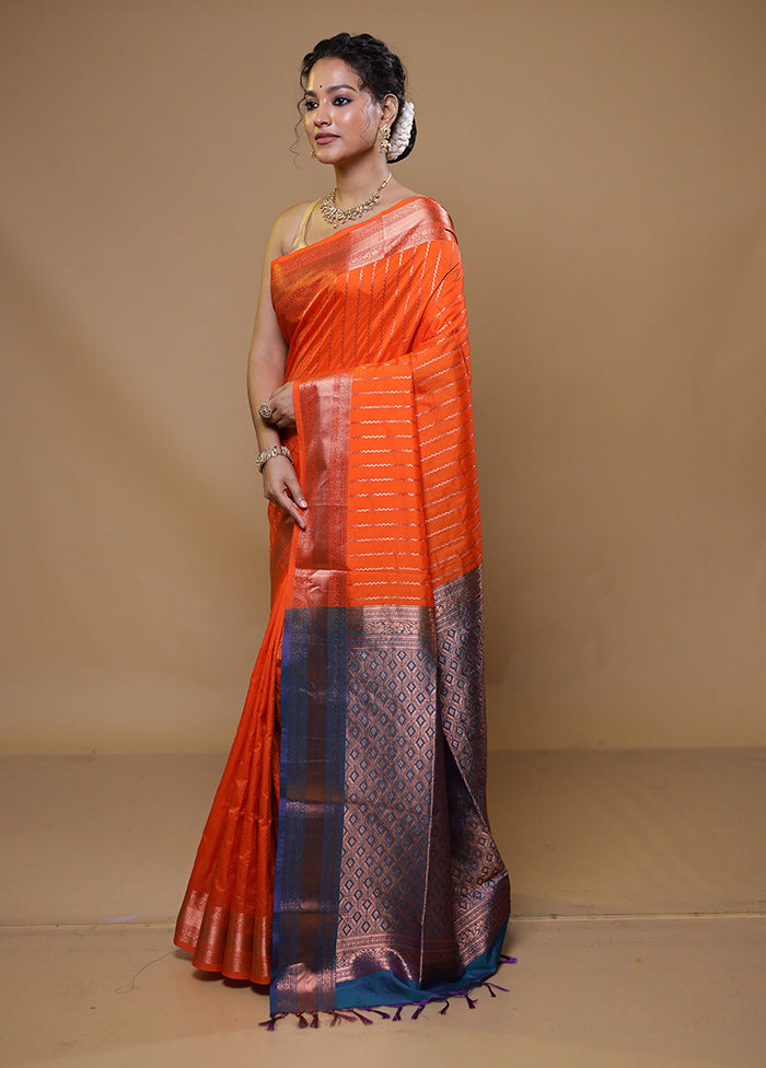 Orange Kanjivaram Silk Saree With Blouse Piece