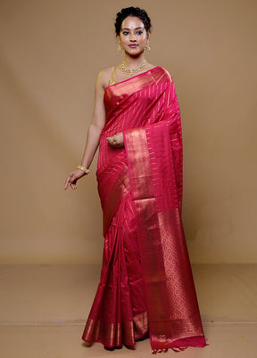 Pink Kanjivaram Silk Saree With Blouse Piece