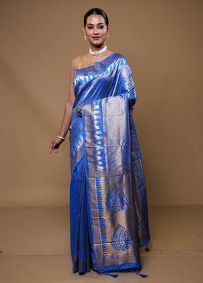 Blue Tissue Silk Saree With Blouse Piece