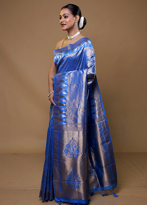 Blue Tissue Silk Saree With Blouse Piece