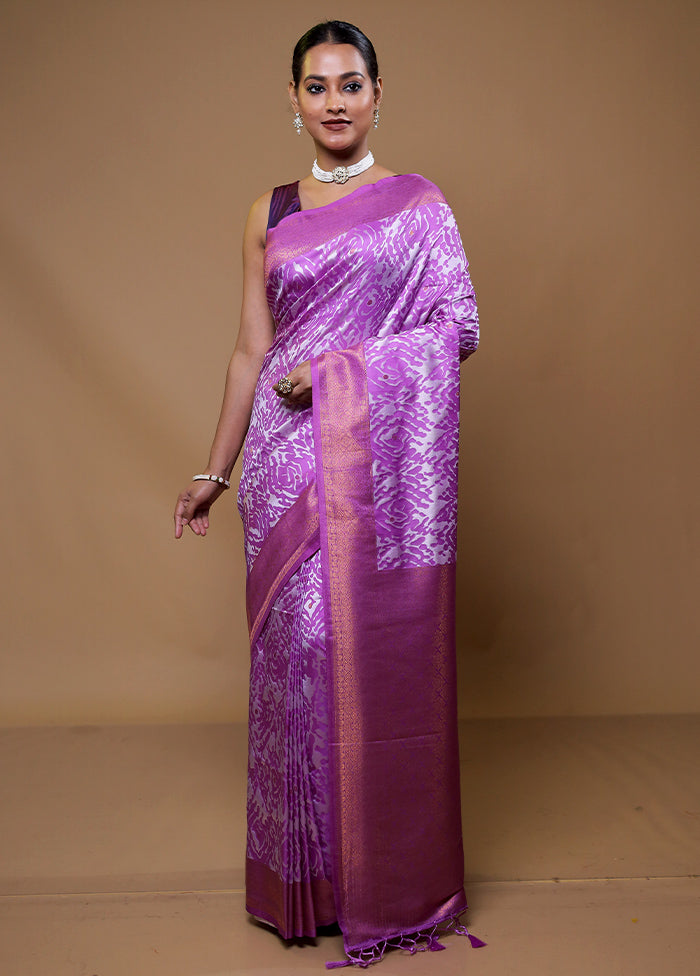 Purple Dupion Silk Saree With Blouse Piece