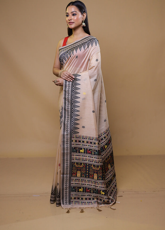 Beige Tussar Silk Saree With Blouse Piece