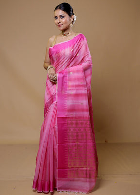 Pink Cotton Saree With Blouse Piece