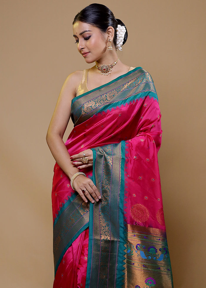 Pink Kanjivaram Silk Saree With Blouse Piece