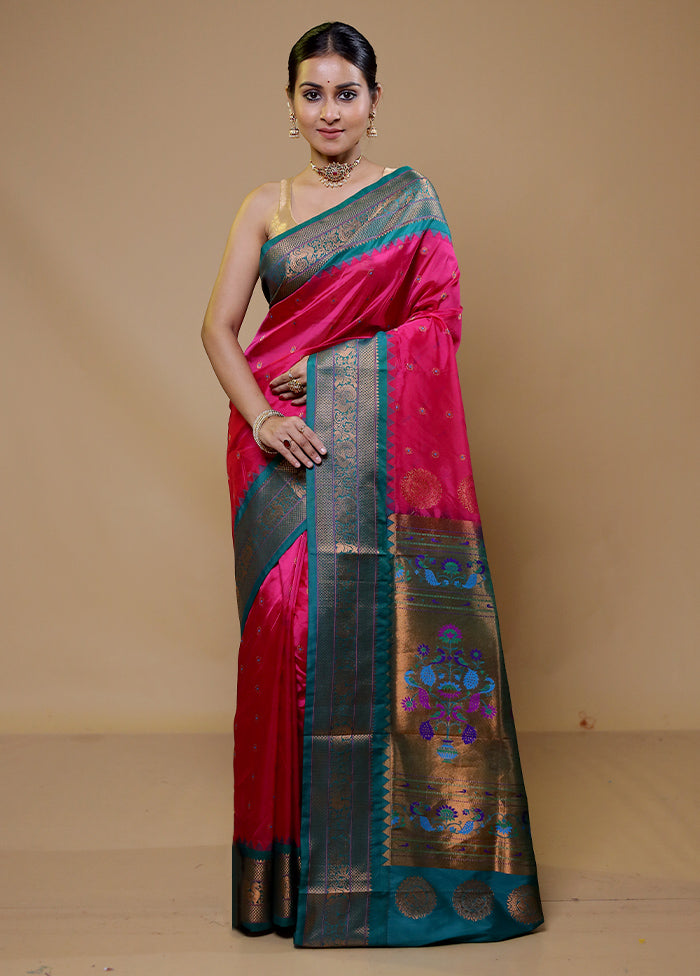 Pink Kanjivaram Silk Saree With Blouse Piece