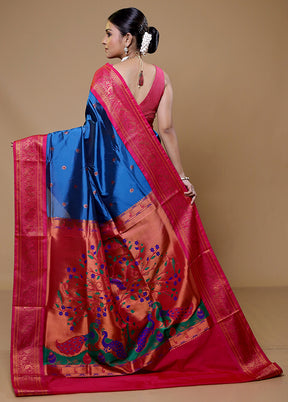 Blue Kanjivaram Silk Saree With Blouse Piece