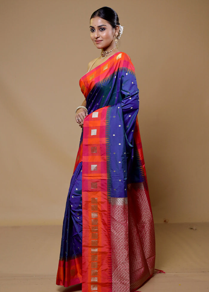 Blue Kanjivaram Silk Saree With Blouse Piece