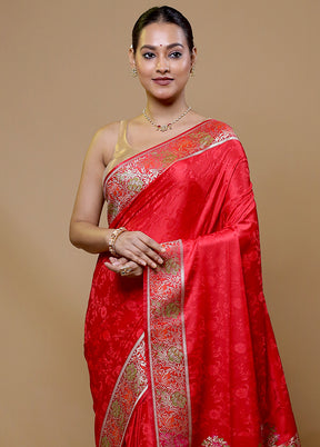 Red Uppada Silk Saree With Blouse Piece